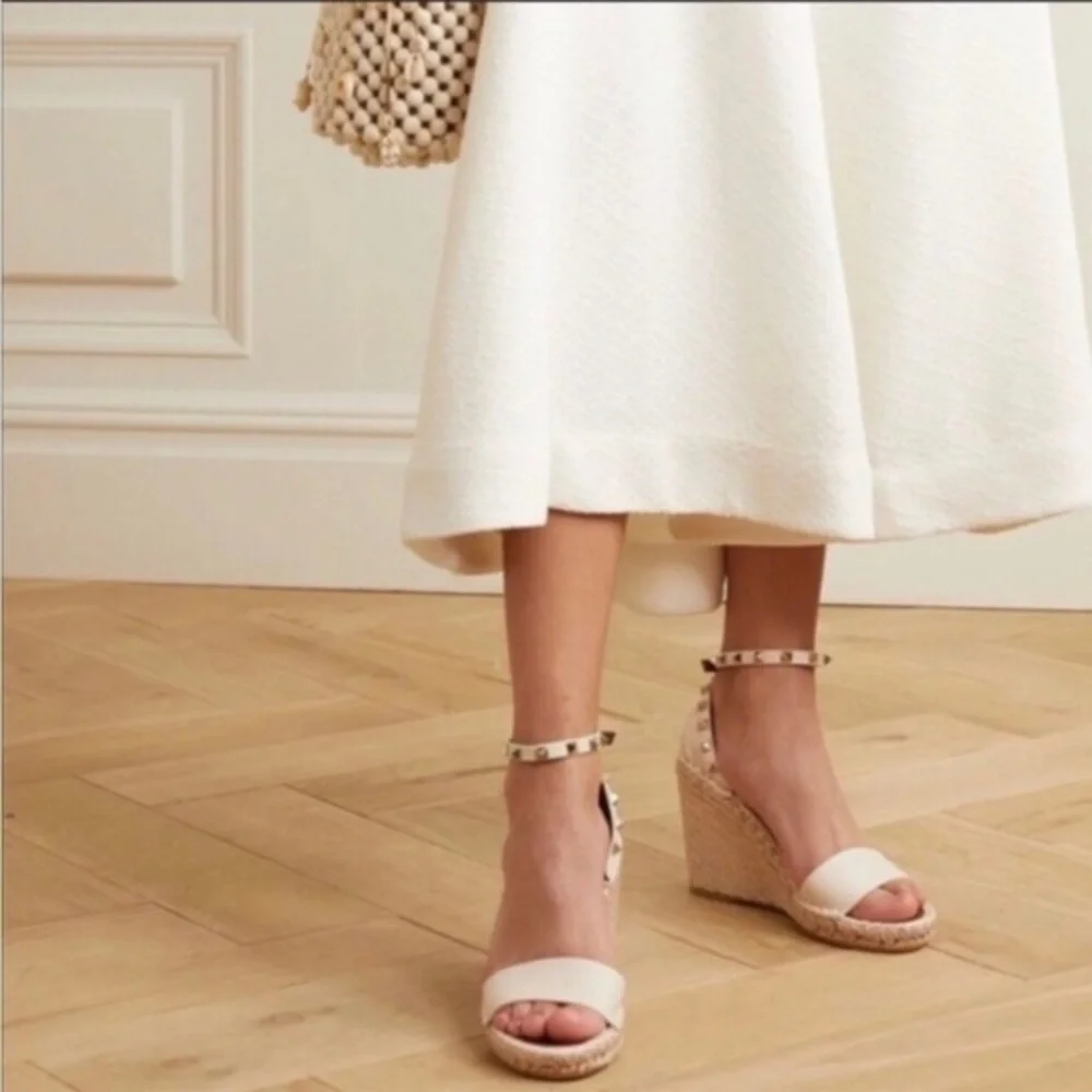 Anthropologie Maypol Studded Cream Leather Nalino Espadrille Wedges